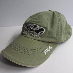 US Open 2003 Tennis FILA Khaki Baseball Hat Cap One Size NYC 100% Cotton Adj